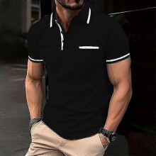 (M,black)2024 Summer POLO shirt button pocket men's casual sports polo shirt"--ZZ1