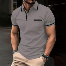 (XL,grey)2024 Summer POLO shirt button pocket men's casual sports polo shirt"--ZZ1