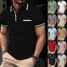(L,pink)2024 Summer POLO shirt button pocket men's casual sports polo shirt"--ZZ1