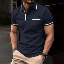 (XXXL,navy blue)2024 Summer POLO shirt button pocket men's casual sports polo shirt"--ZZ1