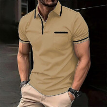 (L,khaki)2024 Summer POLO shirt button pocket men's casual sports polo shirt"--ZZ1