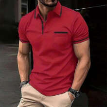(L,red)2024 Summer POLO shirt button pocket men's casual sports polo shirt"--ZZ1