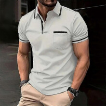(XL,light grey)2024 Summer POLO shirt button pocket men's casual sports polo shirt"--ZZ1
