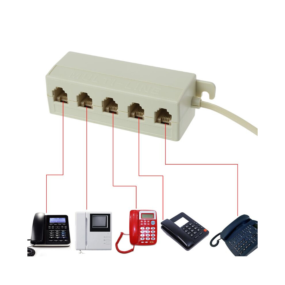 Rj11 6P4c Male Plug To 5 X 6P4c Female Outlet Adapter Splitter For Telephones Fax Machines Modems 6935161468793