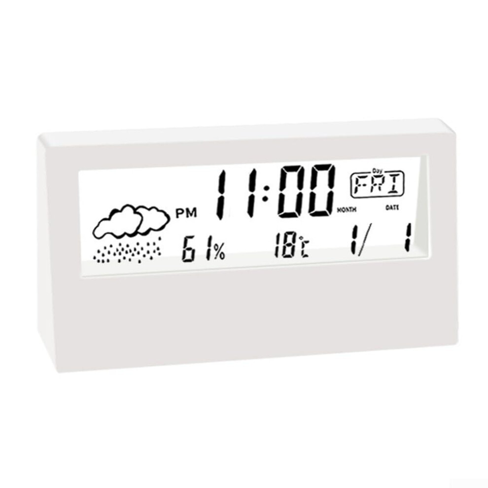 Indoor Alarm Clock Digital With Temperature And Humidity Display White