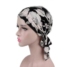(Black flowers)Womens Floral Turban Muim Headscarf Cancer Chemo Cap Beanie Head Scarf