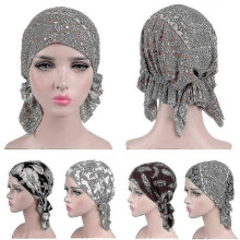 (Small green flower)Womens Floral Turban Muim Headscarf Cancer Chemo Cap Beanie Head Scarf