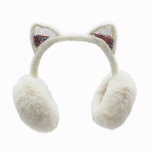 (White)Cartoon Kitten Earmuffs Headwear Warm and Trendy Plush Ear Warmer Cold Weather Cycling Running Sports light