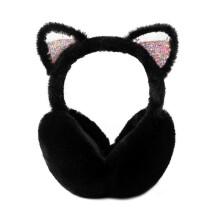 (Black)Cartoon Kitten Earmuffs Headwear Warm and Trendy Plush Ear Warmer Cold Weather Cycling Running Sports light