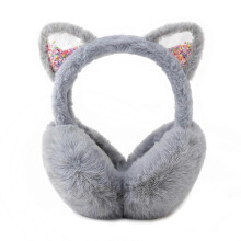 (Gray)Cartoon Kitten Earmuffs Headwear Warm and Trendy Plush Ear Warmer Cold Weather Cycling Running Sports light