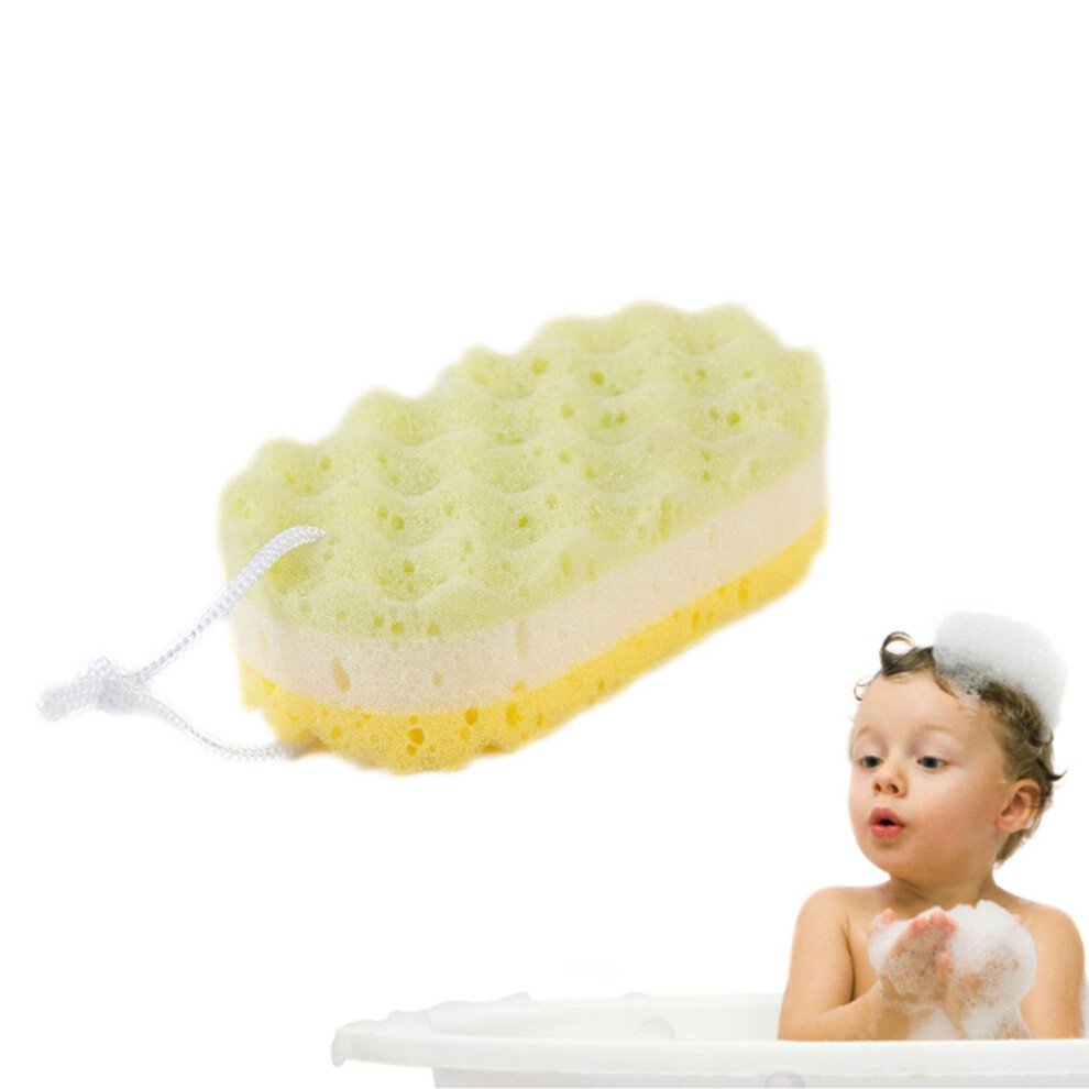 Bath Sponge Body Scrubber - Ergonomic Soft Foam Bathing Towel for Family and Friends, Three-Layer Design, Yellow Color