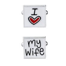 Men's Personalised Cufflinks Red Silver White SilverPlated 'I Love My Wife' Square 1.7 x 1.7 cm for Men Pre, No gemstone, No gemstone