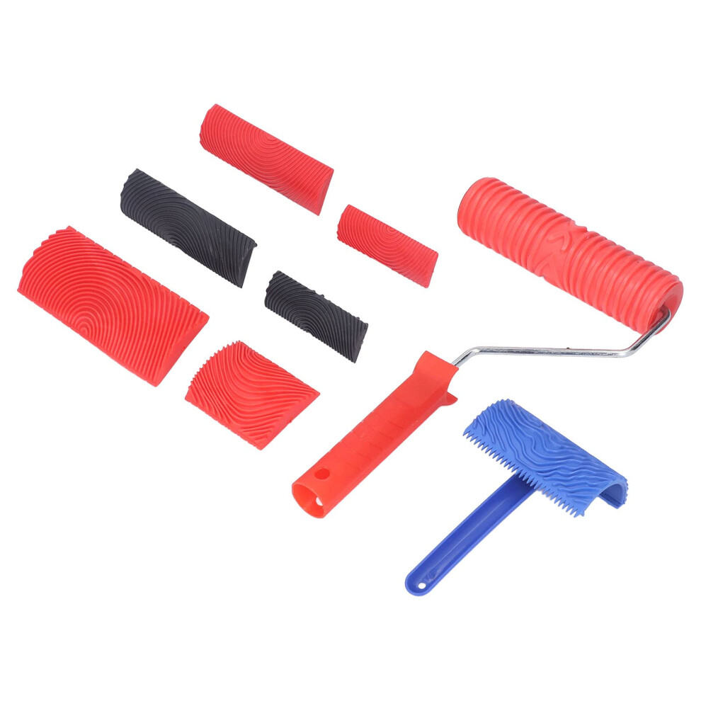 Wood Grain Roller With Handle, Rubber Wood Pattern Texture Painting Tool Set 9382693604545