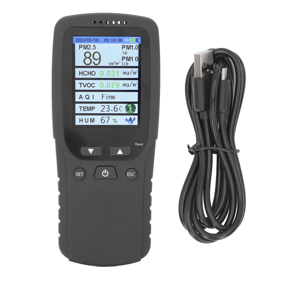 VOC Detector Air Quality Monitor Indoor Formaldehyde Tester Humidity Sensor Temperature Sensor PM1.0 Detection Real Time Monitoring Color Display