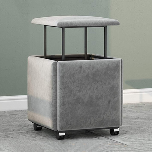 5 in 1 Stackable Ottoman Cube Footrest with Breathable Suede Fabric MultiFunctional Seat Blue Large 1