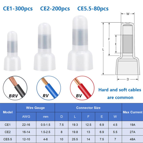 250pcs Crimps Caps  Wire Connector Nylon Insulated Electrical 2