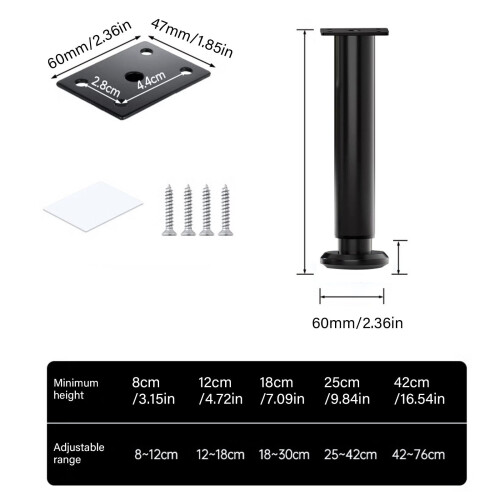 4 Stück robuste, ausziehbare Möbelstützen,-12 bis 18 cm 2