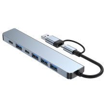 2-in-1 USB-C / USB-Hub 7 Anschlüsse USB3.0 für Windows MacOS Grey