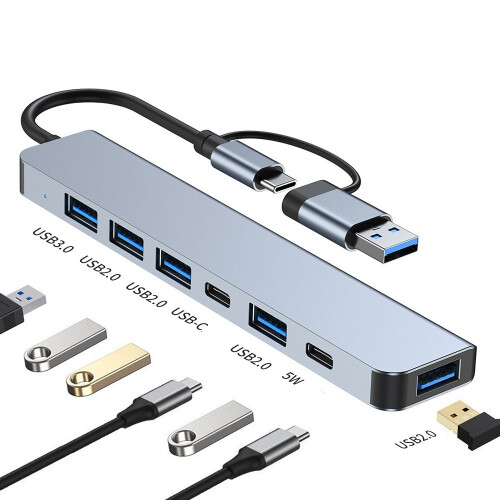USB-C / USB-hub 7-porter USB3.0 for Windows MacOS Grey 1