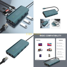 K32C USB C Hub, 9 in 1 Type C Multiport Adapter with 1000M Ethernet Port, 4K30Hz HDTV Port, 3 USB3.0 Ports 100W Charging Dock