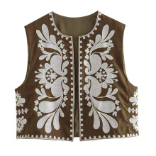 Women's Sleeveless Cardigan Floral Embroidery Vest Retro Ethnic Style