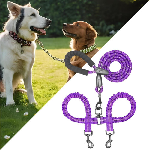 Pull Rope for Dogs, Double Puppy Walking Leash  Adjustable Comfortable Leash with Bungee for Training, Playing 1