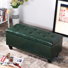 Large Storage Space Footstool Bed End Bench with Padded Faux Leather Seat, Hallway Storage Ottoman Chest in Black