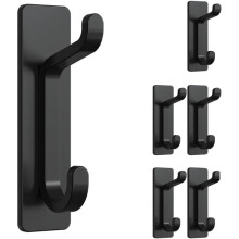 Multipurpose Use Adhesive Towel Hooks, Durable Stainless Steel Heavy Duty No Drill Wall Attachment For Kitchen Tea Towel Hanger, 6 Pieces Black