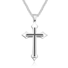 Colar com pingente de cruz de design simples para homens, feito de aço inoxidável hipoalergênico e durável, com aparência suave e acabamento
