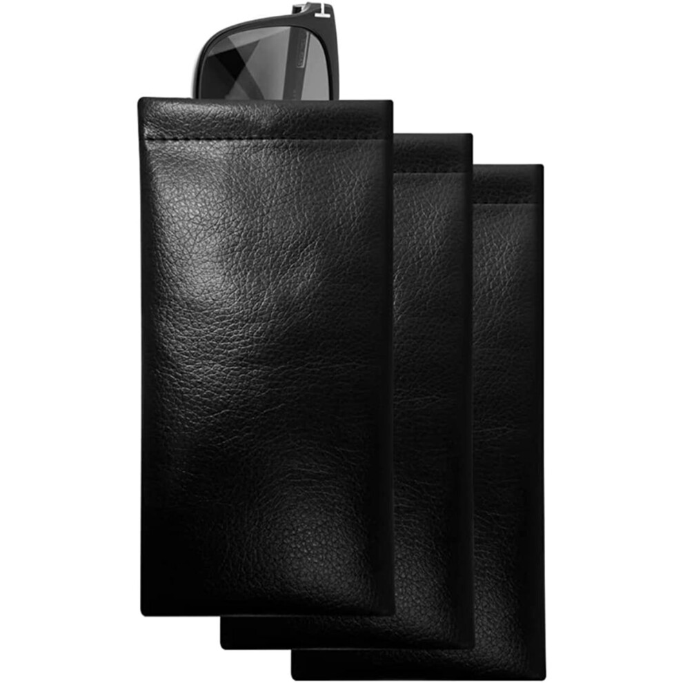 Squeeze Top Sunglass Case, Soft Leather Glass Case with Metal Spring Closure and Microfiber Cleaning Cloth, Waterproof Anti Scratch Eyewear Pouch for