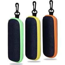 Travel Eyewear Case Denim Texture Zippered Hard Shell Portable Design Lanyard Included For Sunglasses Reading Glasses Fashionable Student Accessory
