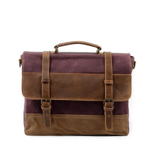Waterproof oil wax canvas briefcase with leather, retro business men's messenger bag, crossbody bag, portable patchwork bag (Rose).