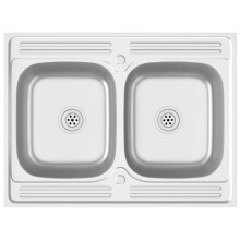 Küchenspüle mit doppeltem Waschbecken 800x600x155 mm Edelstahl silber 02_0002430