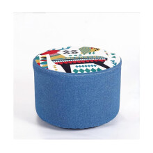 Ottoman Footstool Round Linen Upholstered with Washable Cover and NonSkid Legs for Living Room