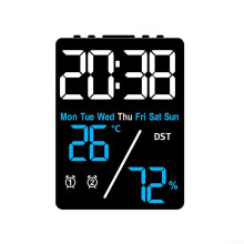 Electronic Clock with Day of the Week, Date, Temperature, Humidity, and Daylight Saving Time - Blue and Black Design