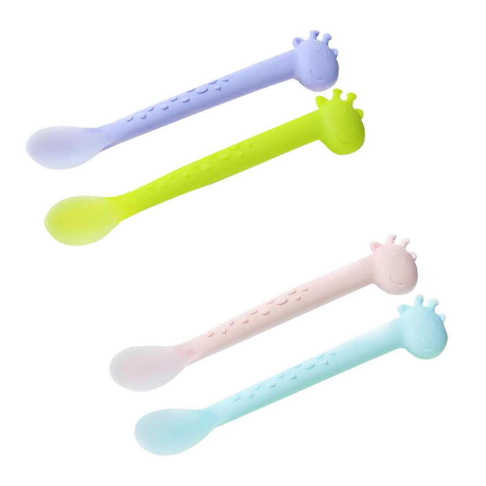 4Pcs Baby Silicone Spoons Ergonomic Easy Grip Smooth Safe Design Cartoon Shape for Toddlers