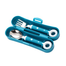Baby Feeding Utensils Stainless Steel and Silicone Spoon and Fork Set with Ergonomic Soft Handles Green