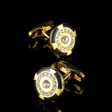 Golden Crystal Shirt Cufflinks For Father Gifts Men's Rhinestone Buttons Wedding Groom Jewellery Black
