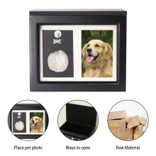 Large Black Pine Pet Cremation Urn 9.45*7.87*5.71 in with Photo Frame