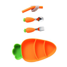 Baby Feeding Set Silicone Baby Tableware with Cartoon Carrot Plate Spoon Fork for Self Feeding