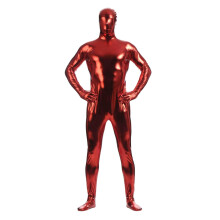Patent Leather Catsuit Men's Long Sleeve Latex Jumpsuit with Mask Tight Fit Bodysuit