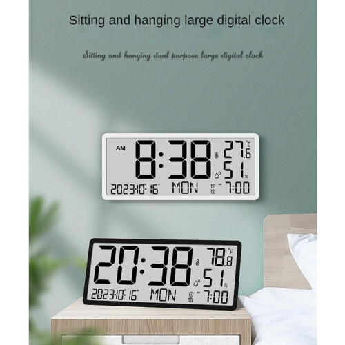 LCD Digital Alarm Clock Temperature Sensor, Desktop And Wall Mountable, Manual And Automatic Display AdjustabilityA 2