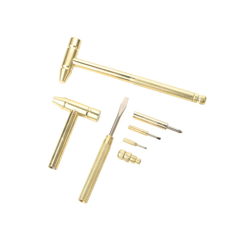 Six In One Copper Hammer With Small Screwdriver, Compact Metal Hammer Tool, Multifunctional Small Household Hammer 9347817910483
