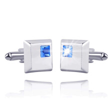 A pair of trendy square silver cufflinks, classic men's cufflinks, blue with crystals, shirt cufflinks (A A).