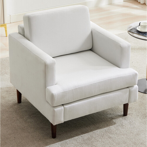 Living And Home Beige White Linen Upholstered Single Sofa Armchair 1