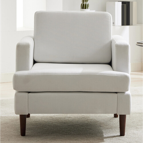 Living And Home Beige White Linen Upholstered Single Sofa Armchair 2
