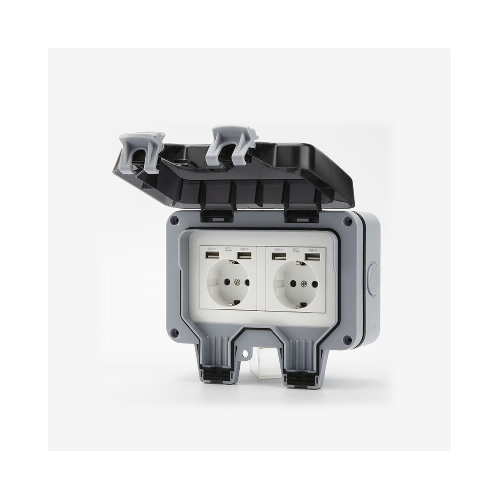 Photos - Other Electrical Equipment Waterproof Switch Double Socket with Flip Cover, Splashproof, 4 USB Ports Gray SCT-MP22GUSB-14D
