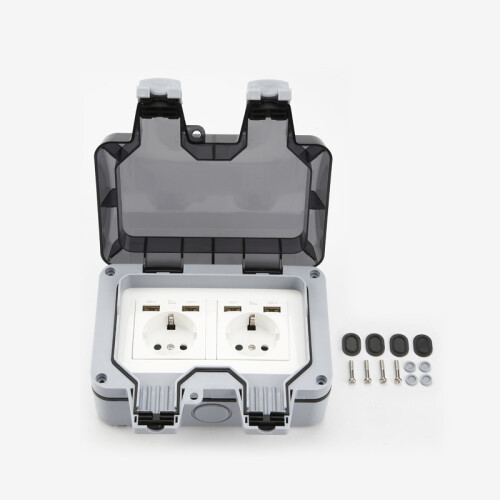 Wasserdichte Steckdose mit Netzschalter, Klappschutz und 4 USB-Anschlüssen Gray 1