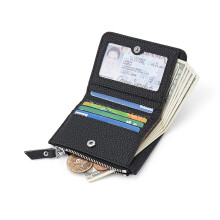 Schlanke RFID-blockierende Brieftasche für Herren mit Münzfach - Lederbrieftasche mit Reißverschluss Black