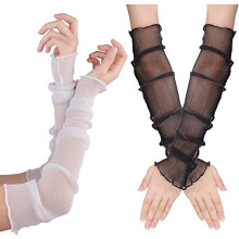 Arm Sleeves for Women, Sheer Lace Fingerless Design Elbow Length Cooling Mesh Tulle Sunscreen Arm Covers, Breathable Material UV Protection Arm